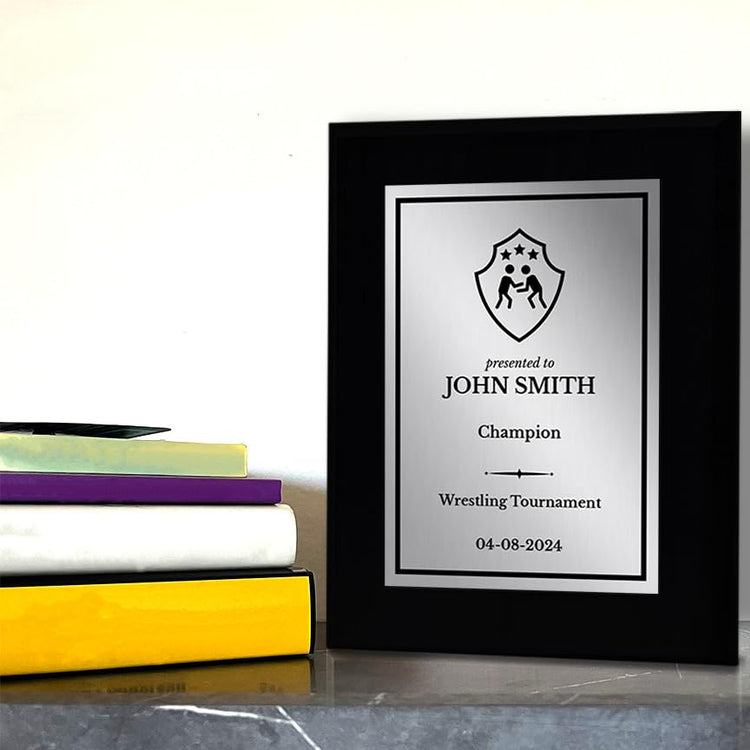 Wrestling Customizable Black Frame Wooden Award Plaque | Easel Mount Option | Achievement and Recognition Personalizable Plaques