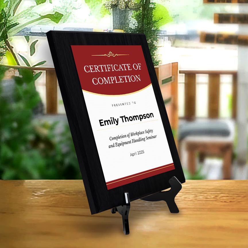 Certificate of Completion (Wooden) Wall Plaque With Easel Acrylic Stand | Certificates & Achievements Personalized Wall Prints (Plaques)