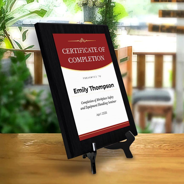 Certificate of Completion (Wooden) Wall Plaque With Easel Acrylic Stand | Certificates & Achievements Personalized Wall Prints (Plaques)