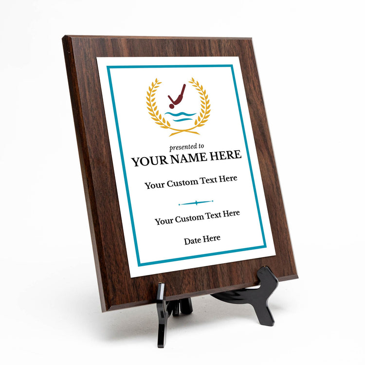 Diving Customizable Wooden Award Plaque | Easel Mount Option | Achievement and Recognition Personalizable Plaques | Sports Award