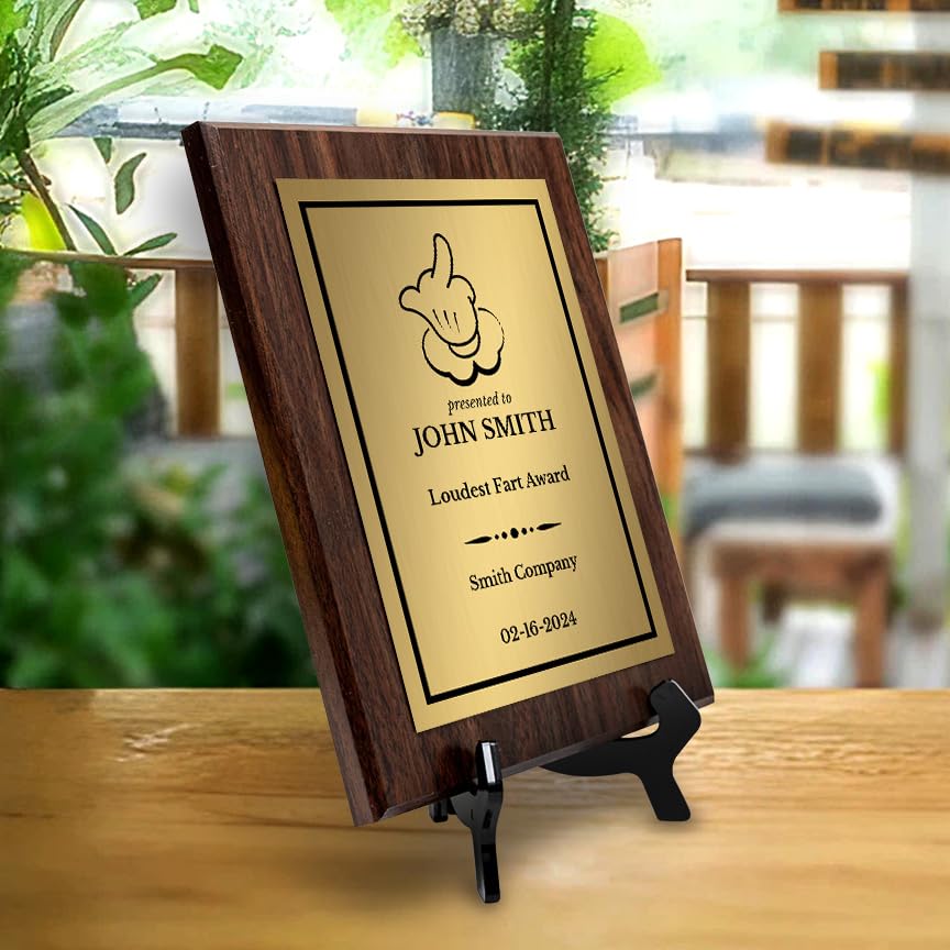 Middle Finger Novelty Funny Customizable Award Plaque | Easel Mount Option | Funny Parody Achievement Personalizable Plaques