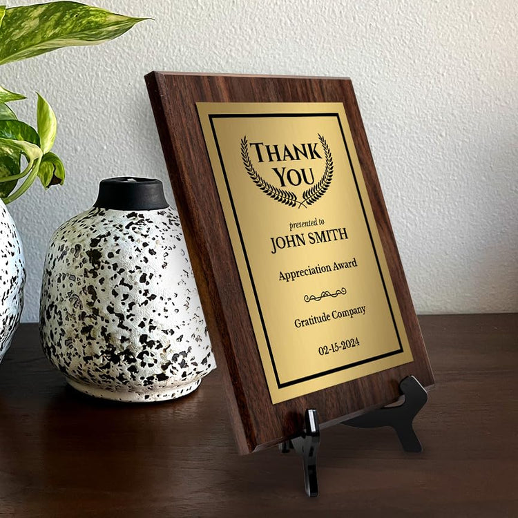 Thank You Gratitude and Appreciation Customizable Award Plaque | Easel Mount Option | Recognition of Achievement and Service Personalizable Plaques