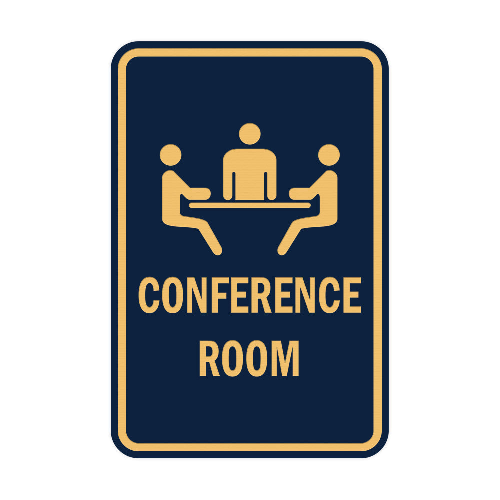 Navy Blue / Gold Portrait Round Conference Room Sign