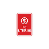 Portrait Round No Littering Sign With Adhesive Tape