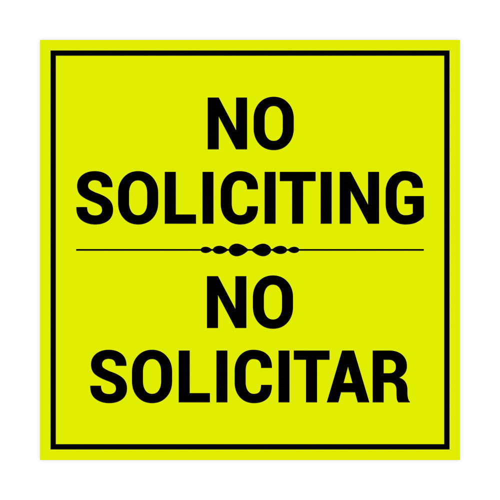 Signs ByLITA Square No Soliciting No Solicitar Sign with Adhesive Tape, Mounts On Any Surface, Weather Resistant, Indoor/Outdoor Use