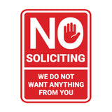 Portrait Round No Soliciting We Do Not Want Anything From You Wall or Door Sign