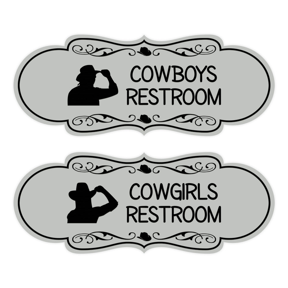 Designer Cowgirls and Cowboys Restroom Signs, (Set of 2) Wall or Door Signs