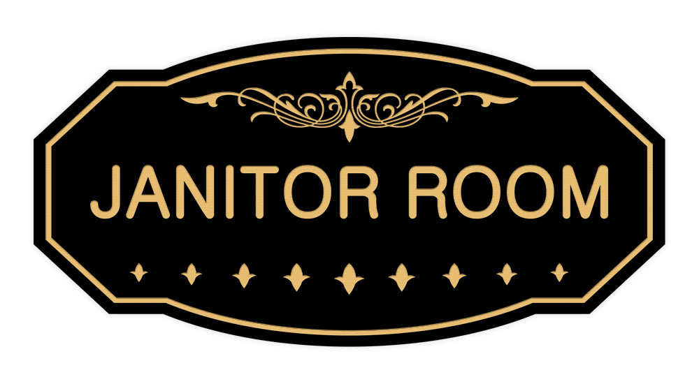 Black / Gold Victorian Janitor Room Sign