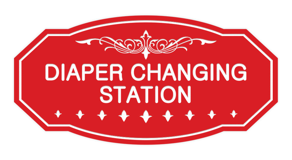 Red Victorian Diaper Changing Station Sign
