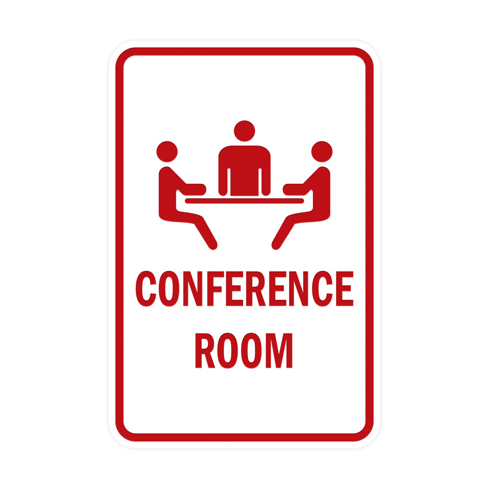 White / Red Portrait Round Conference Room Sign