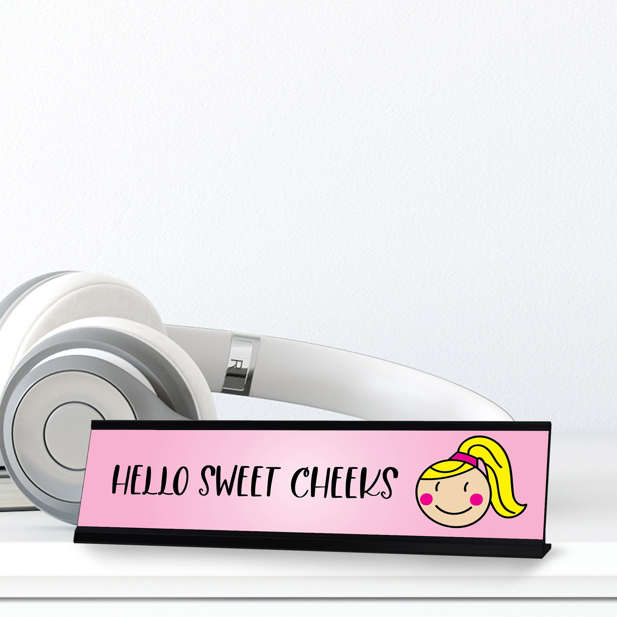 Hello Sweet Cheeks, Stick People Desk Sign, Novelty Nameplate (2 x 8")