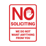 Portrait Round No Soliciting We Do Not Want Anything From You Wall or Door Sign