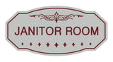 Light Grey / Burgundy Victorian Janitor Room Sign