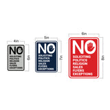 Portrait Round No Soliciting No Politics No Religion No Sales No Flyers No Exceptions Wall or Door Sign
