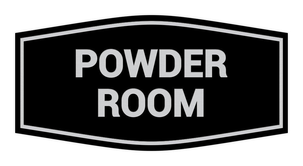 Black / Silver Signs ByLITA Fancy Powder Room Sign with Adhesive Tape, Mounts On Any Surface, Weather Resistant, Indoor/Outdoor Use