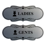 Designer Ladies and Gents Restroom Signs, Bow Ties and Tiaras (Set of 2) Wall or Door Sign