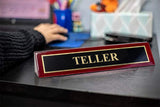 Piano Finished Rosewood Standard Engraved Desk Name Plate 'Teller', 2" x 8", Black/Gold Plate