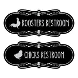 Designer Chicks and Roosters Novelty Restroom Signs (Set of 2) Wall or Door Sign