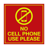 Signs ByLITA Square No Cell Phone Use Please Sign with Adhesive Tape, Mounts On Any Surface, Weather Resistant, Indoor/Outdoor Use