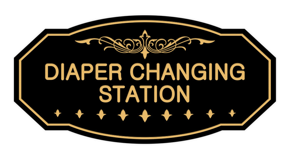 Black / Gold Victorian Diaper Changing Station Sign