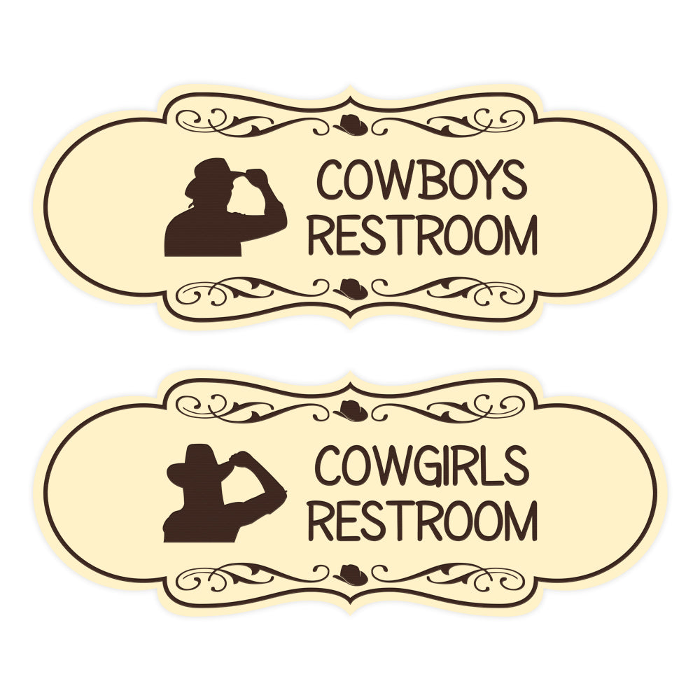 Designer Cowgirls and Cowboys Restroom Signs, (Set of 2) Wall or Door Signs