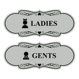 Designer Ladies and Gents Restroom Signs, Bow Ties and Tiaras (Set of 2) Wall or Door Sign