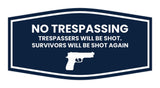 Fancy No Trespassing Trespassers Will Be Shot. Survivors Will Be Shot Again Wall or Door Sign