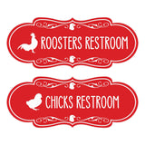 Designer Chicks and Roosters Novelty Restroom Signs (Set of 2) Wall or Door Sign
