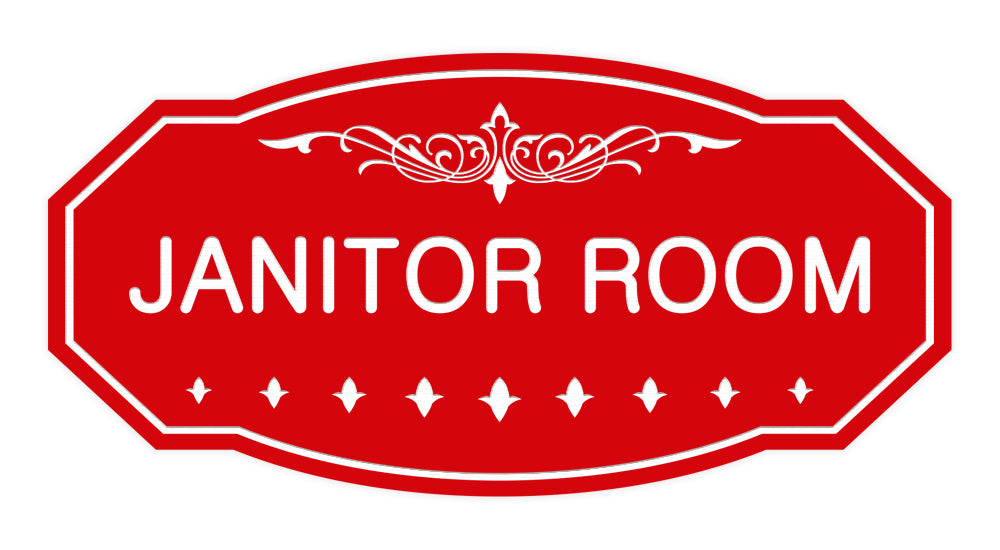 Red Victorian Janitor Room Sign