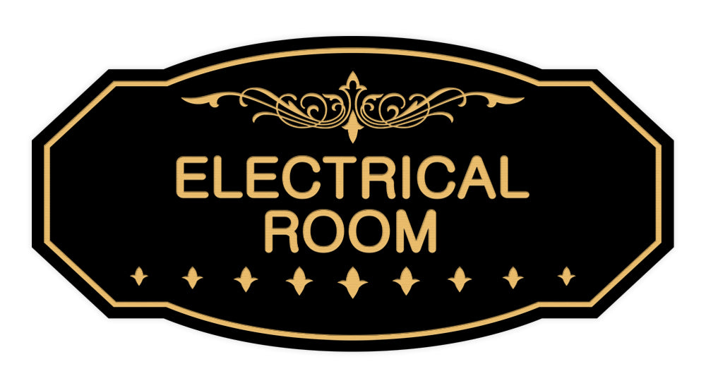 Black / Gold Victorian Electrical Room Sign