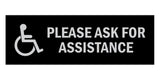 Signs ByLITA Basic Wheelchair Please Ask For Assistance Sign with Adhesive Tape, Mounts On Any Surface, Weather Resistant, Indoor/Outdoor Use