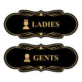 Designer Ladies and Gents Restroom Signs, Bow Ties and Tiaras (Set of 2) Wall or Door Sign
