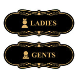 Designer Ladies and Gents Restroom Signs, Bow Ties and Tiaras (Set of 2) Wall or Door Sign