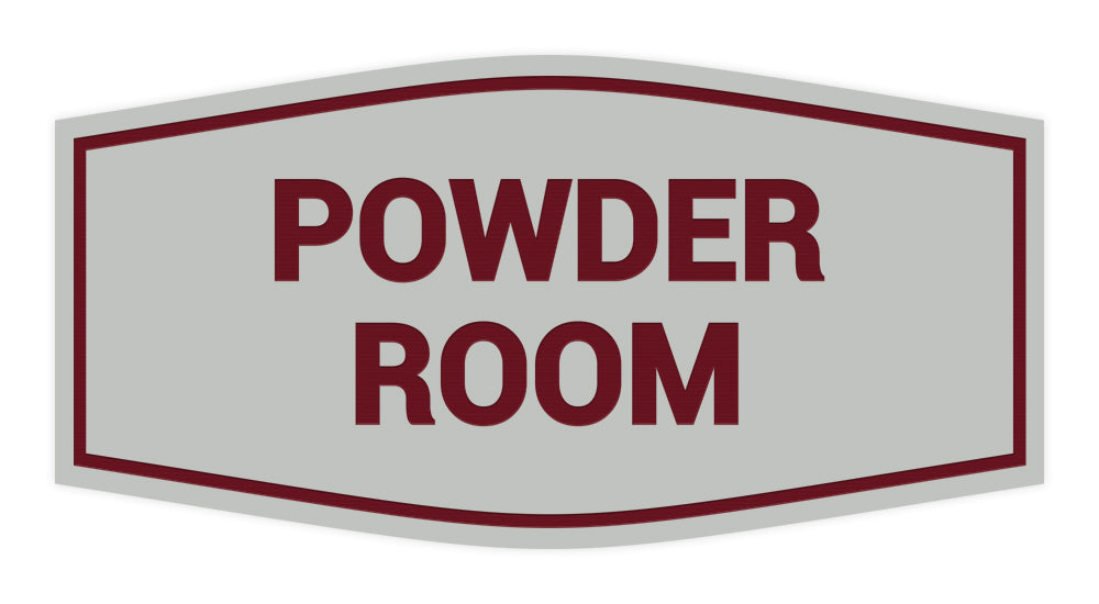 Light Grey / Burgundy Signs ByLITA Fancy Powder Room Sign with Adhesive Tape, Mounts On Any Surface, Weather Resistant, Indoor/Outdoor Use