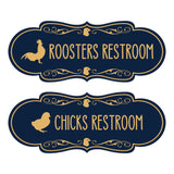 Designer Chicks and Roosters Novelty Restroom Signs (Set of 2) Wall or Door Sign