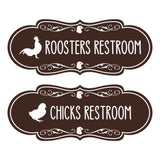 Designer Chicks and Roosters Novelty Restroom Signs (Set of 2) Wall or Door Sign
