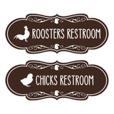 Designer Chicks and Roosters Novelty Restroom Signs (Set of 2) Wall or Door Sign