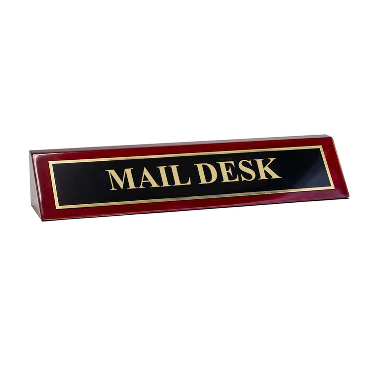Piano Finished Rosewood Standard Engraved Desk Name Plate 'Mail Desk', 2" x 8", Black/Gold Plate