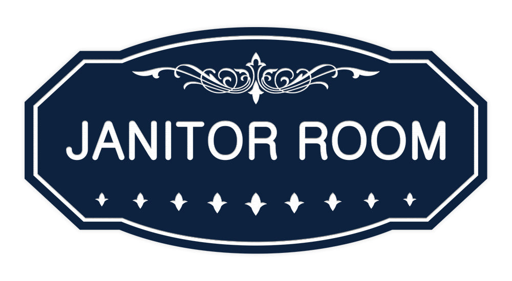 Navy Blue / White Victorian Janitor Room Sign