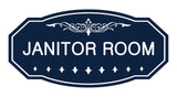 Navy Blue / White Victorian Janitor Room Sign