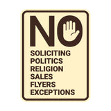 Portrait Round No Soliciting No Politics No Religion No Sales No Flyers No Exceptions Wall or Door Sign