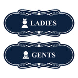 Designer Ladies and Gents Restroom Signs, Bow Ties and Tiaras (Set of 2) Wall or Door Sign