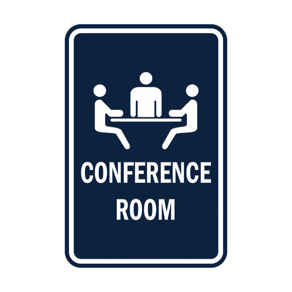 Navy Blue / White Portrait Round Conference Room Sign