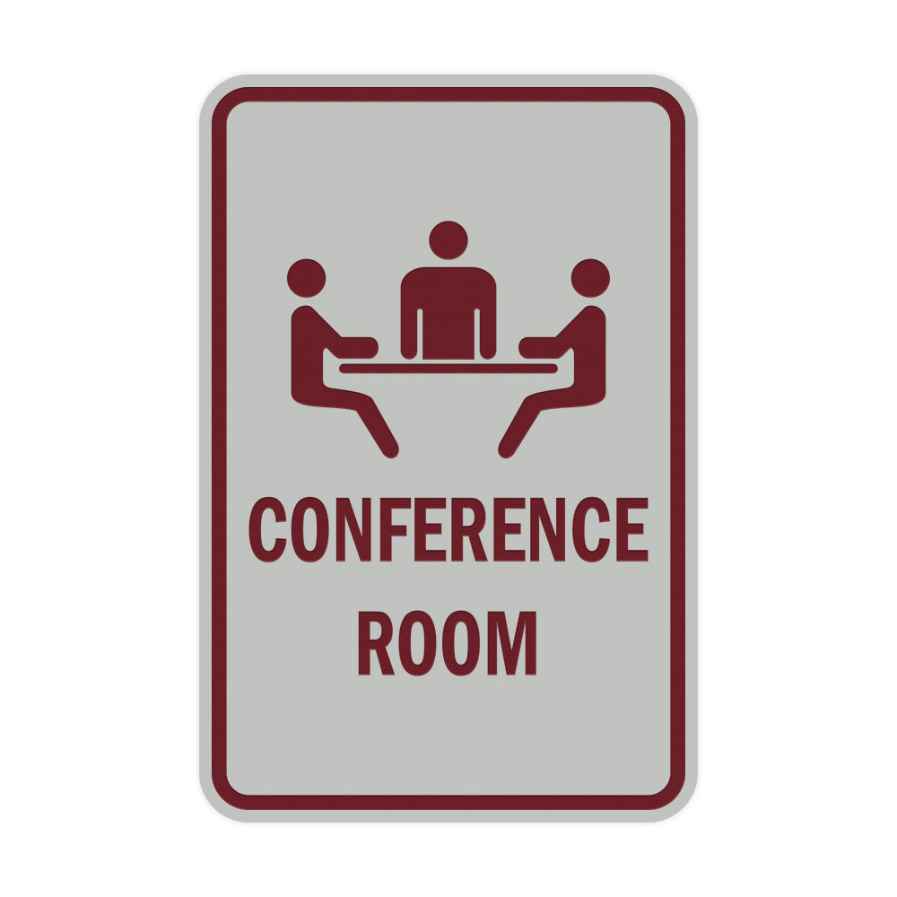 Light Grey / Burgundy Portrait Round Conference Room Sign