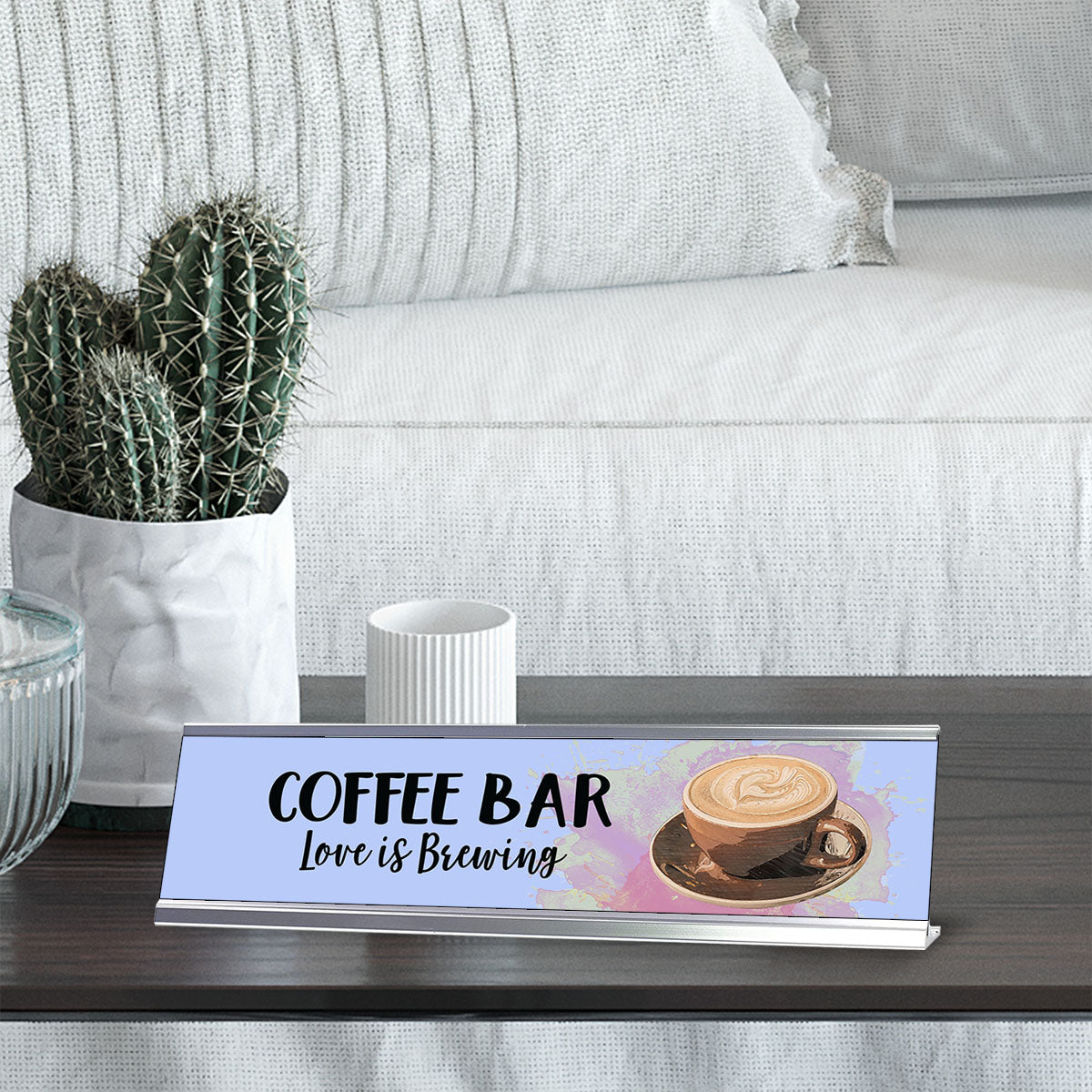 Coffee Bar Love is Brewing, Designer Series Desk Sign Nameplate (2 x 8")