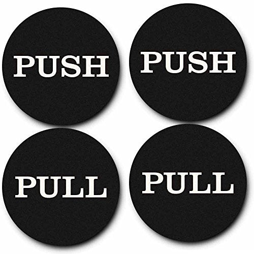 2" Round Push Pull Door Signs (Black) - 2 sets (4pcs)