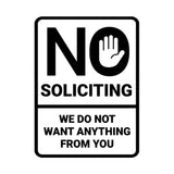Portrait Round No Soliciting We Do Not Want Anything From You Wall or Door Sign