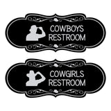 Designer Cowgirls and Cowboys Restroom Signs, (Set of 2) Wall or Door Signs