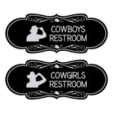 Designer Cowgirls and Cowboys Restroom Signs, (Set of 2) Wall or Door Signs