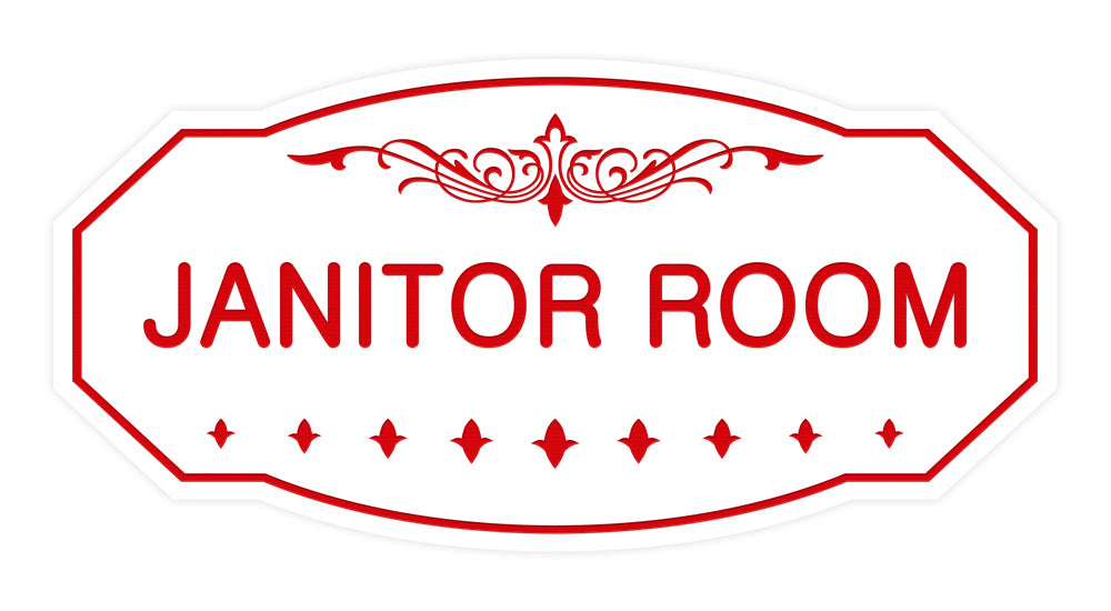 White / Red Victorian Janitor Room Sign